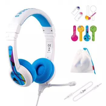 Laidinės ausinės buddy phones School+ — Galvos lankelis, Circumaural, 20–20000 Hz, 1,4 m laidas, Mėlyna/Balta