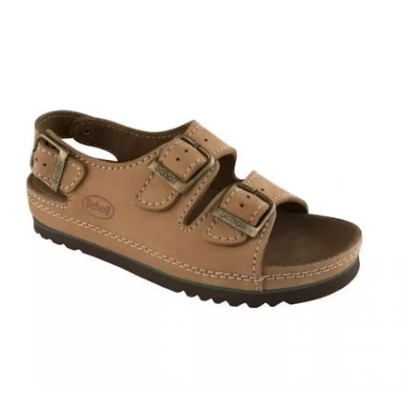Sandals Mobilex PRS001BEZ35 su nugarine sagtimi rudos spalvos 35 dydis su paminkštintu zomšiniu vidpadžiu (natūralios odos viršus)