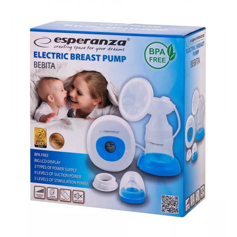 Krūties pompa ESPERANZA ECM001B elektroninė, talpa 1550 ml, kintamoji srovė / baterija