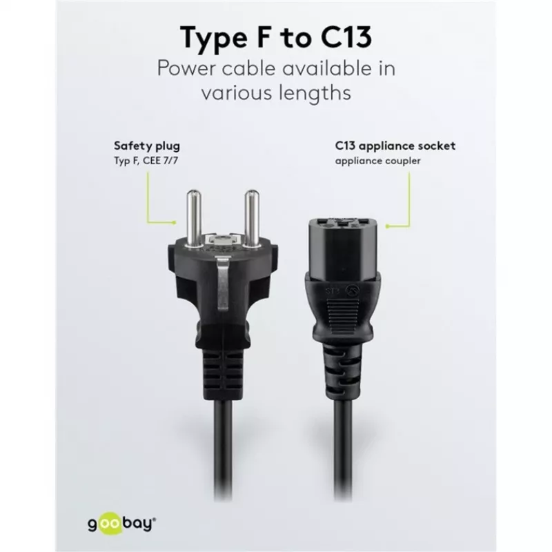 Goobay IEC laidas 5 m juodas maitinimo kištukas F tipo IEC C13 H05VV-F3G