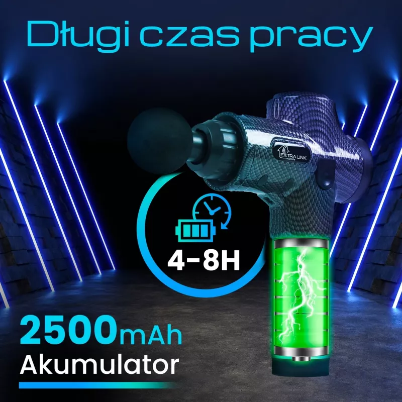 Masažo pistoletas Extralink MSG-01-PRO 3800 RPM 6 antgaliai