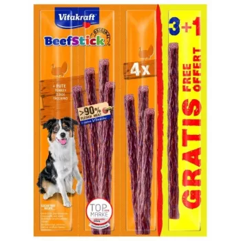 Šunų dresūros skanėstai Vitakraft Beef Stick kalakutiena — 4×12 g paketėliai, baltymai 30%, riebalai 25%