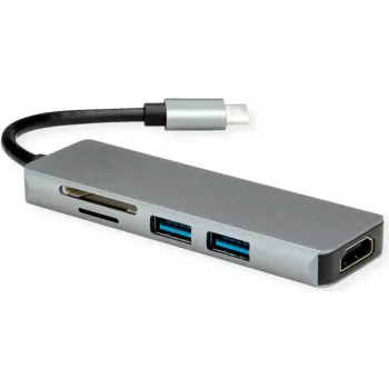 ROLINE prijungimo stotelė Type C HDMI 2x USB3.2 Gen1 A SD/MicroSD - Skaitmeninė/Duomenų (12.02.1019)