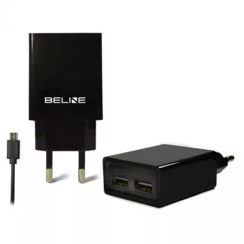 Kelioninis įkroviklis Beline Beli0011 — 2×USB prievadai, microUSB laidas, 2A išvestis, juodas