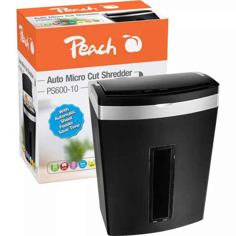 Peach PS600-10 popieriaus smulkintuvas Mikro pjovimo smulkinimas 63 dB Juoda, Sidabrinė