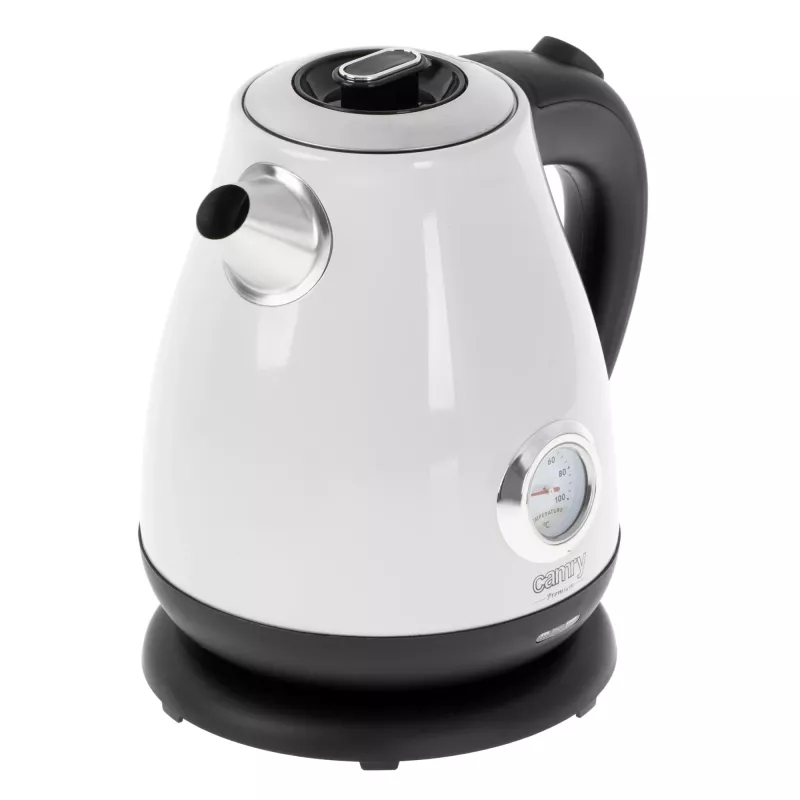 Elektrinis virdulys Camry CR 1344 — 1,7 l, 2200 W, nerūdijantis plienas, įmontuotas termometras, 360° pagrindas, baltas