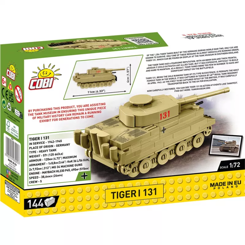 Cobi Tiger I 131 statybinis rinkinys – 144 vnt., rekomenduojama amžiaus grupė 6+, žalias
