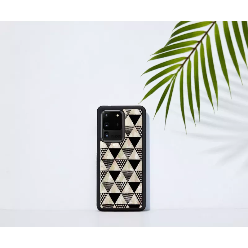 Apsauginis telefono dėklas iKins Samsung Galaxy S20 Ultra – piramidinis raštas, juodas