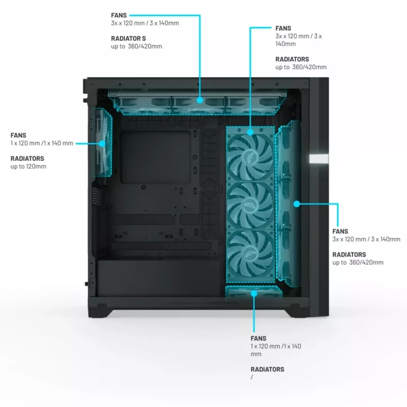 VK02 Lite, Tower-Enclosure juoda, grūdintas stiklas