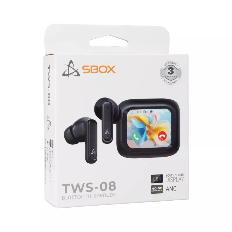 Ausinės SBOX EB-TWS08-B jutiklinio ekrano ekranas juodos