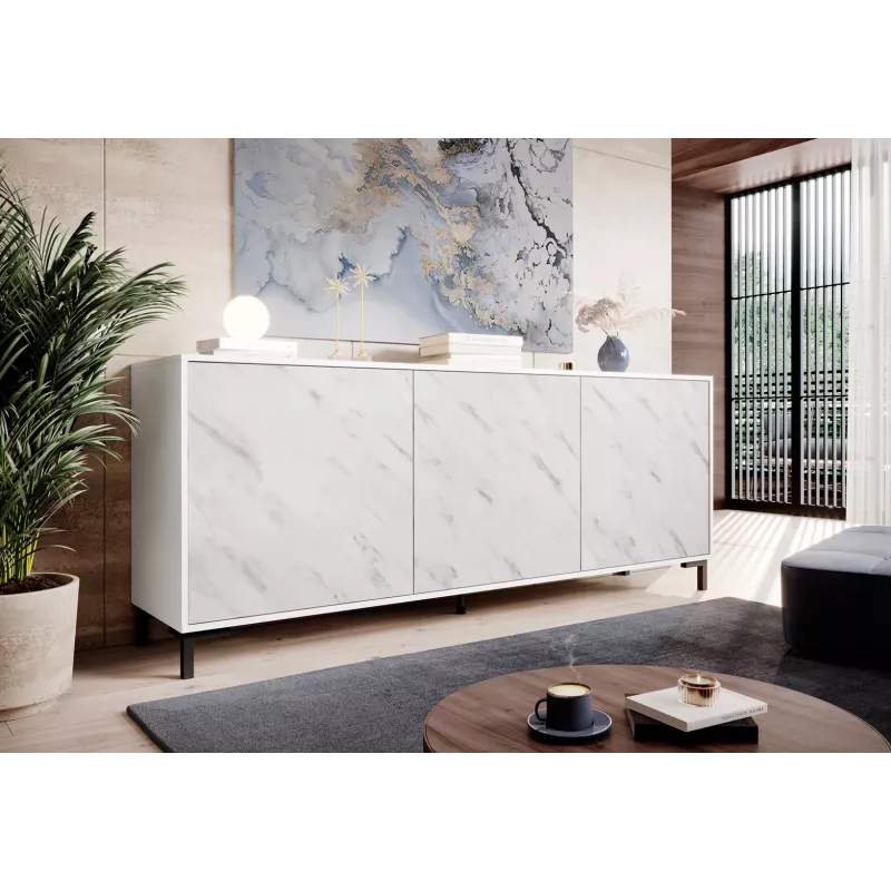 MARMO 3D komoda 200x45x80,5 cm baltas matinis/marble baltas