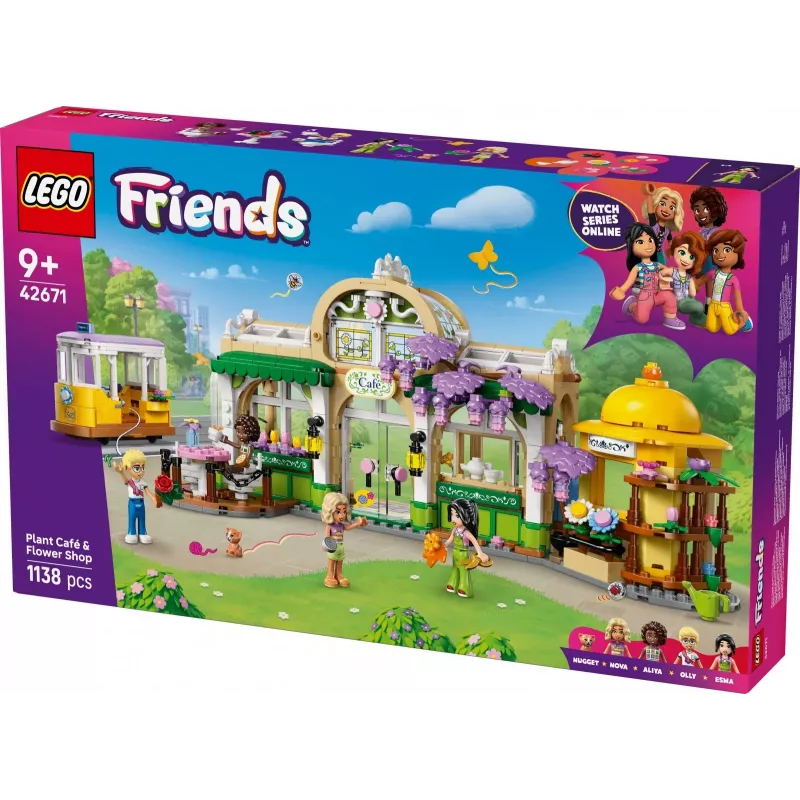 LEGO rinkinys LEGO FRIENDS 42671 Augalų kavinės ir gėlių parduotuvės žaidimų rinkinys su kavinės ir gėlių parduotuvės funkcijomis