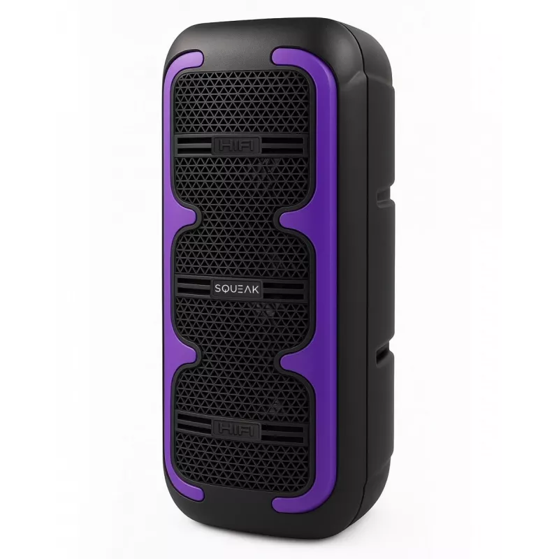Nešiojamas stereofoninis garsiakalbis SQUEAK SQ1009 — Bluetooth 5.3, 45 W RMS, 10 val. baterija, FM, USB, AUX, LED, 1800 mAh, juodas