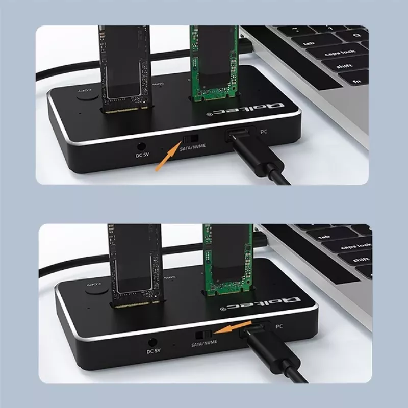 Qoltec 52274 M.2 SSD diskų prijungimo stotelė | NVMe | SATA | USB-C | DUAL 2 x 2TB