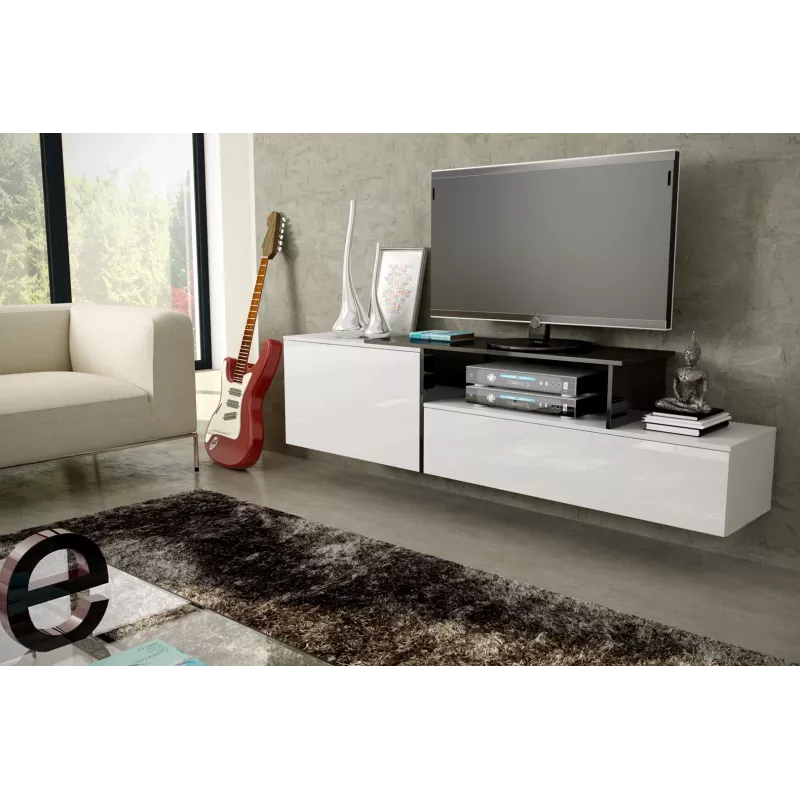 Cama TV spintelė SIGMA 3 180 baltas/baltas blizgus + juodas