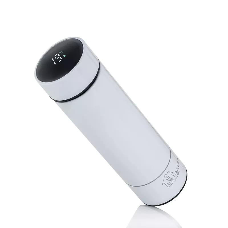 Extralink Smart Travel Mug White, terminis puodelis su temperatūros ekranu