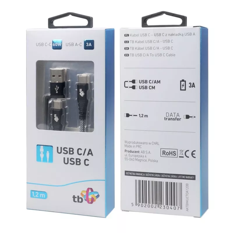 USB A į C kabelis TB AKTBXKUCTOA120B 1,2 m, juodas