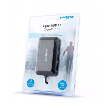 USB šakotuvas GEMBIRD ACT-HUB3C-4P — USB 3.2 Gen 1 Type-A priegloba prie 4 × USB 3.2 Gen 1 Type-C, 5000 Mbit/s, juodas