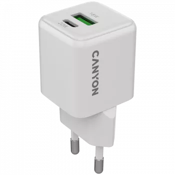 „Canyon“ įkroviklis CU20AC GaN 20W PD, 2 prievadų (USB-A/USB-C) WH mažmeninė pakuotė (CNS-CUW20AC)