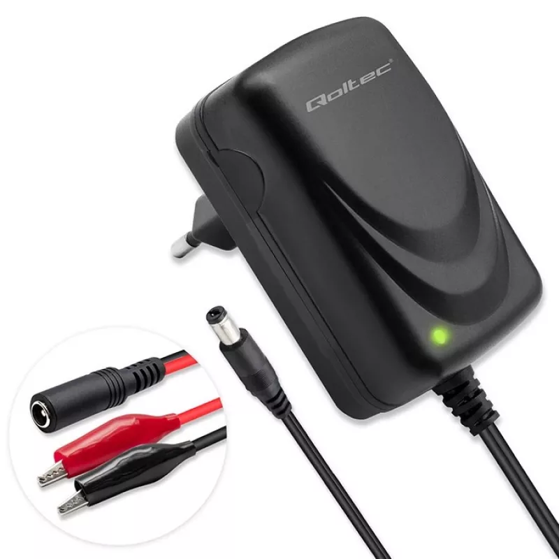 Baterijos įkroviklis QOLTEC modelis 52660 — 6V/12V, 6W įkrovimo blokas