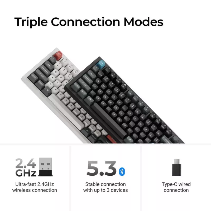 Mechaninė 80% QWERTY klaviatūra Keychron Q3 Ultra 8K – Bluetooth ir laidinė, RGB apšvietimas, juoda