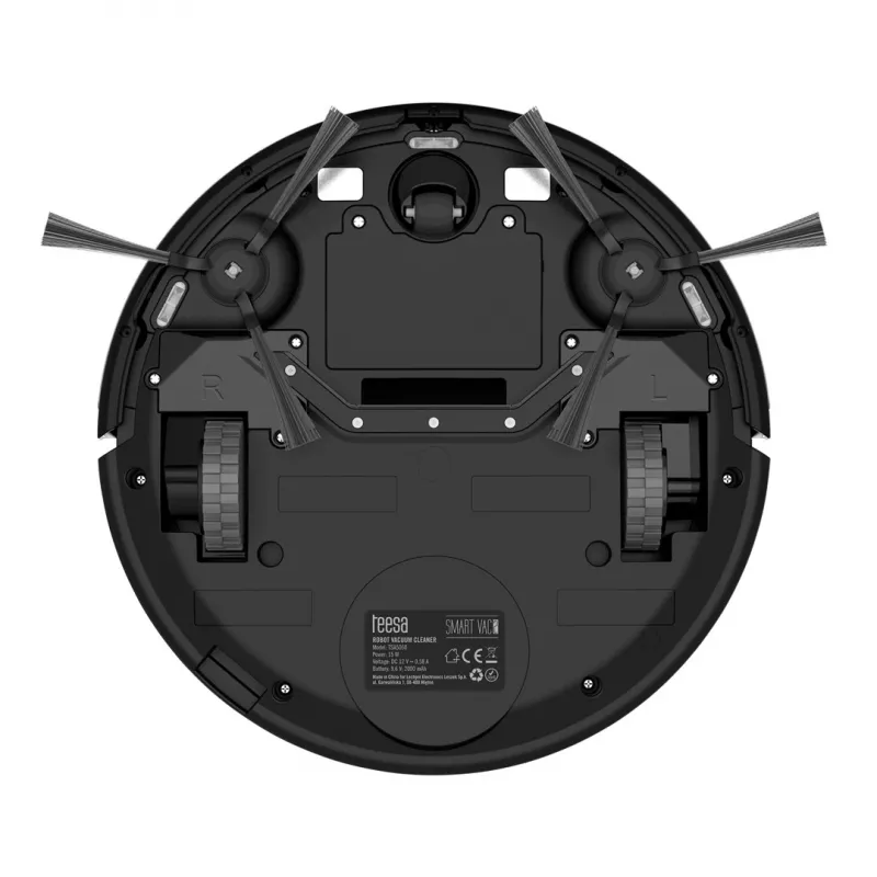 Robot vacuumeris TEESA Smart VAC 2 — apvalus, juodas, 1000 Pa siurbimo galia, 9,6 V/2000 mAh Li baterija, 0,2 L dulkių talpykla, Wi‑Fi, automatinis grįžimas