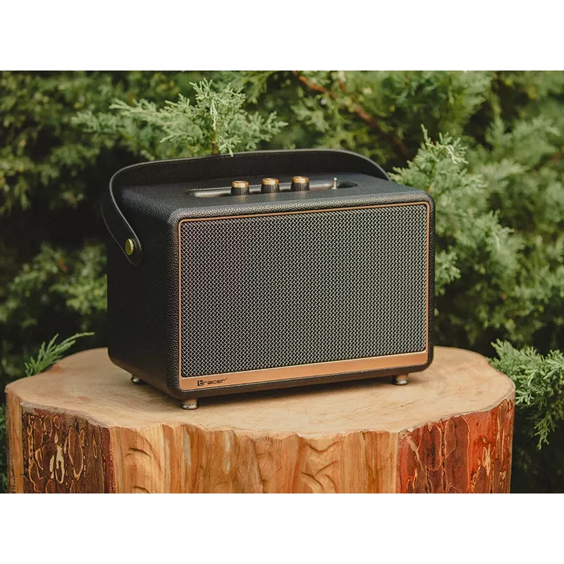Nešiojamasis stereofoninis garsiakalbis TRACER M45 juodas — Bluetooth 5.0, 45 W RMS, FM radijas, įmontuotas mikrofonas, maitinamas baterijomis