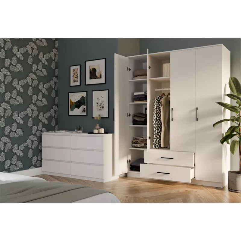 Topeshop ROMANA 160 BIEL KPLB bedroom wardrobe/closet 11 shelves 4 durelės(s) baltas