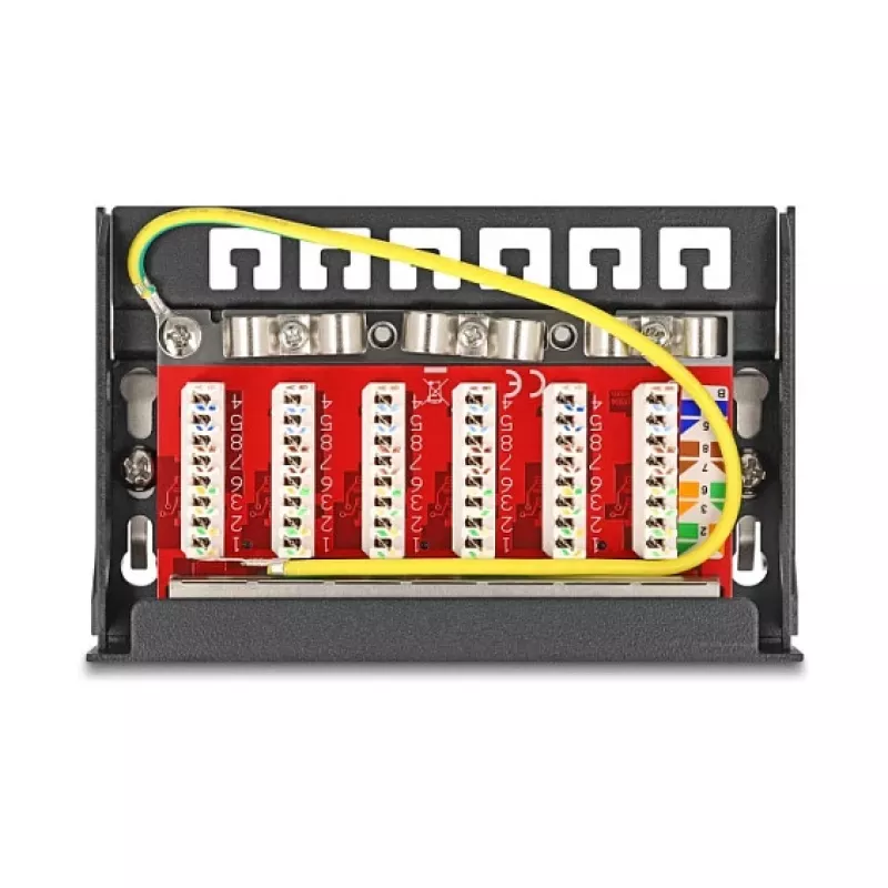 DELOCK Mini Desktop RJ45 6 prievadų Cat.6A ekranuotas skydelis, metalinis, juodas, 80×22×125 mm