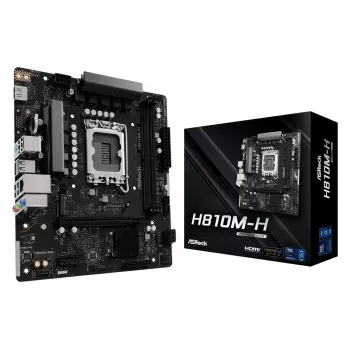 Micro ATX pagrindinė plokštė ASRock H810M-H — Intel H810, LGA 1851 (Socket V1), 2x DIMM DDR5, iki 128 GB, M.2 ir SATA III