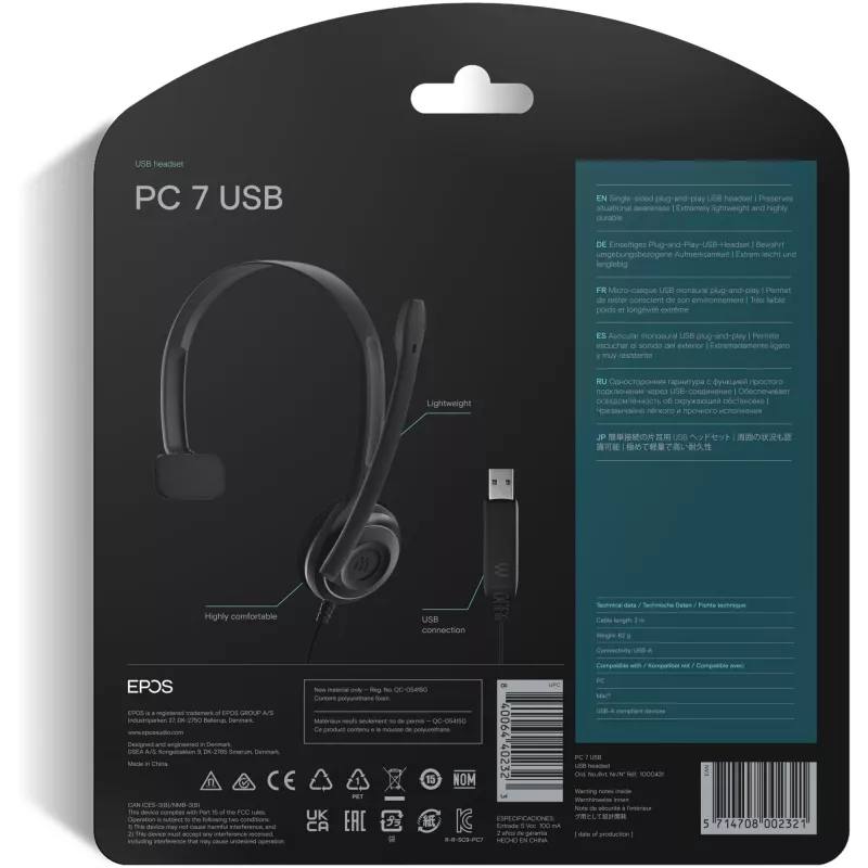 Sennheiser PC 7 USB ausinės su laidu, lankeliu, biurui/skambučių centrui, USB Type-A, juodos spalvos