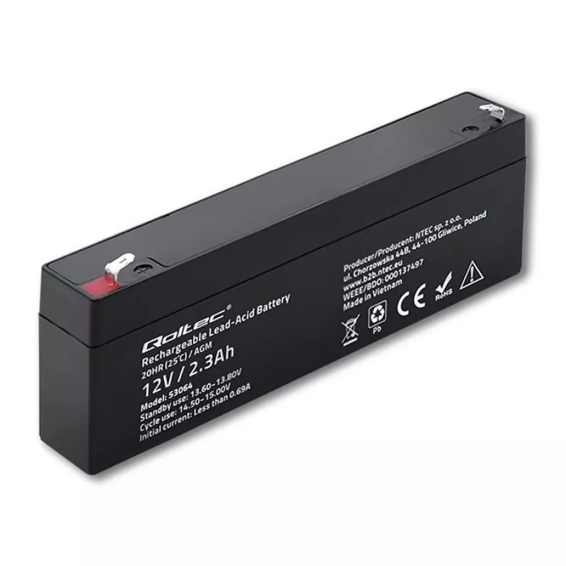 Sandari AGM baterija QOLTEC 12V 2.3Ah UPS ir atsarginėms sistemoms, maks. iškrova 34.5A