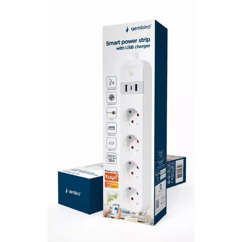 Išmanusis elektros lizdas Gembird TSL-PS-S4U-01-W 4 kintamosios srovės lizdai 3880 W balta