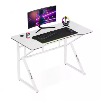 Žaidimų stalas huzaro Hero 1.6 White — tiesus MDF/anglies pluošto stalviršis 1200×600 mm, metalinis rėmas, 750 mm aukštis