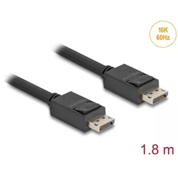 Delock DisplayPort kabelis – DisplayPort (M) užfiksuotas prie DisplayPort (M) užfiksuoto – DisplayPort 2.1 – 1,8 m – palaiko 16K 60 Hz (15 360 x 8640), iki 80 Gbps duomenų perdavimo greičio