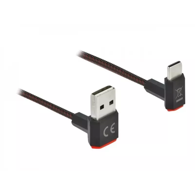 USB laidas DeLOCK EASY-USB 2.0 Type-A kištukas į Type-C patinas kampinis 0,2 m juodas