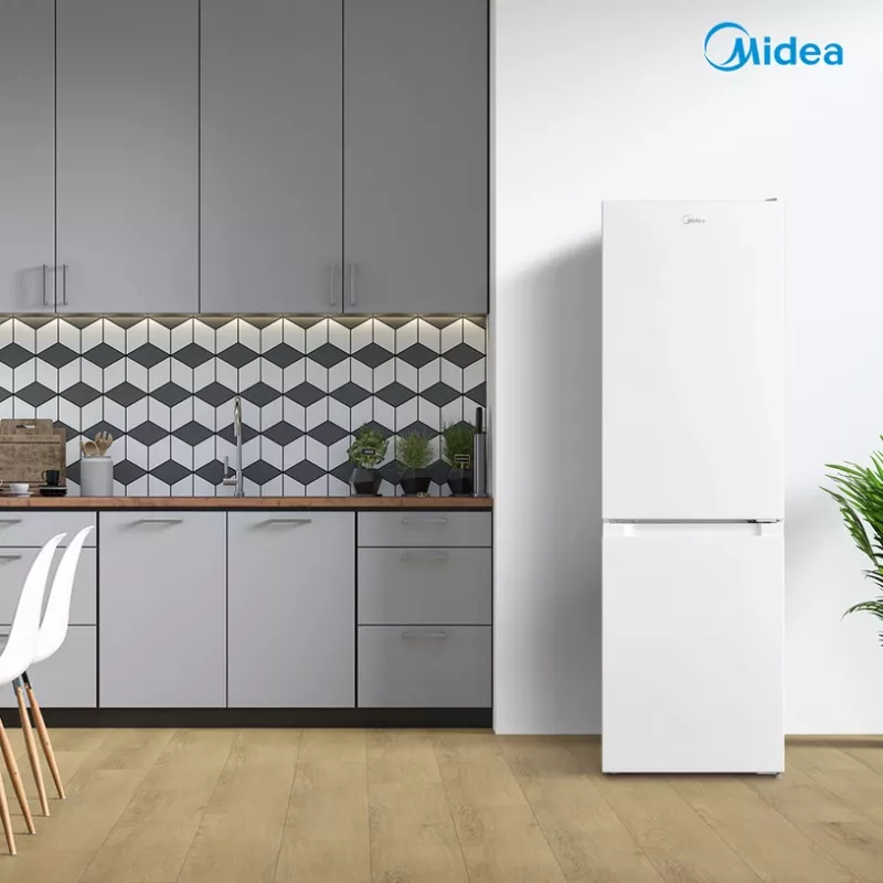 Kombinuotas šaldytuvas Midea MDRB369FGE01 — 262 l (šaldytuvas 194 l / šaldiklis 68 l), 177,3 cm, energijos klasė E, balta