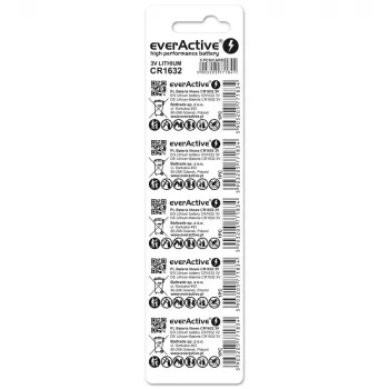 Baterija everActive CR1632 ličio vienkartinė moneta 3 V — 5 vnt., 16 mm × 3,2 mm