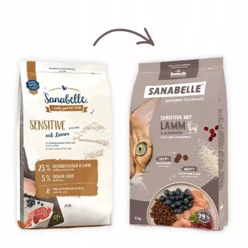 Sausas kačių maistas Bosch Sanabelle Life Sensitive — aviena & mėlynės, 8 kg, suaugusiems, be grūdų, 31% baltymų