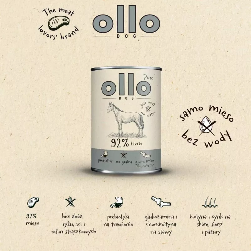 OLLO Pure Horse - šlapias šunų maistas - 400g
