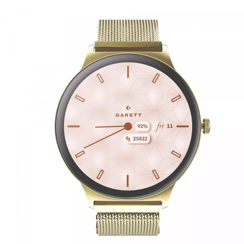 Išmanusis laikrodis Garett Verona 2 Gold Mesh su Bluetooth ir širdies ritmo monitoriumi
