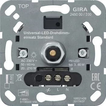 gira S3000 UniLED Drehdimmer standard 245000 — sukamasis LED reguliatorius, modelis 245000