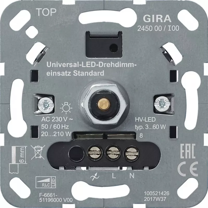 gira S3000 UniLED Drehdimmer standard 245000 — sukamasis LED reguliatorius, modelis 245000