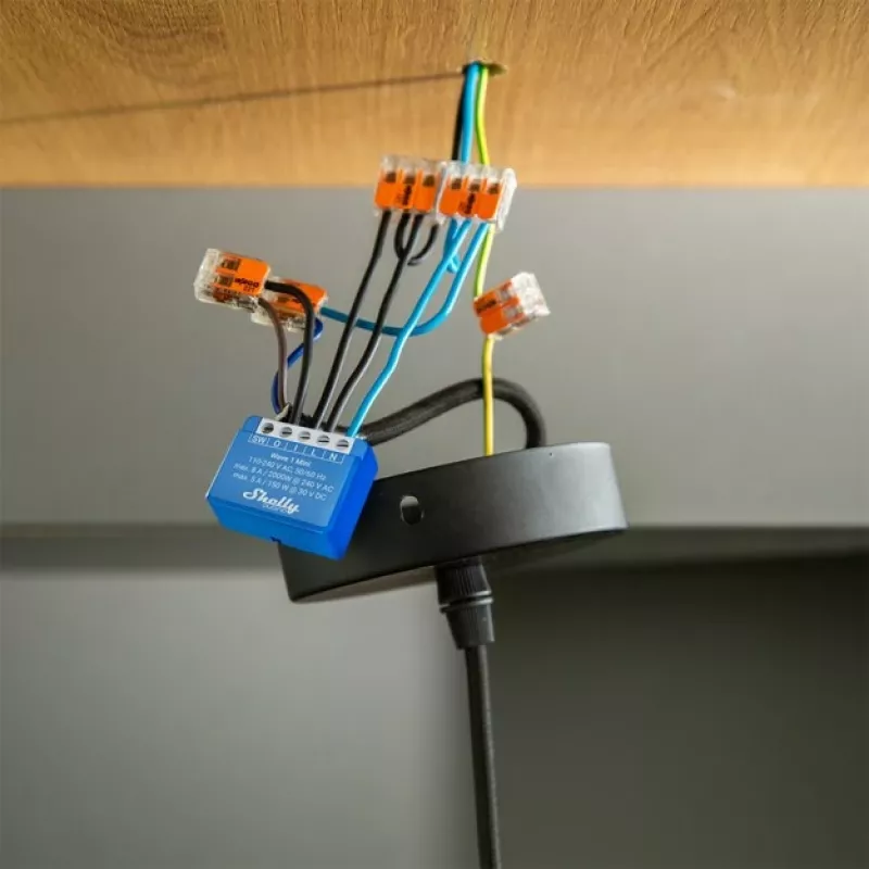 Išmanioji relė Shelly Qubino Wave 1 Mini belaidė 110–240V, 8A AC / 5A DC, 868,4 MHz, vidaus, mėlyna