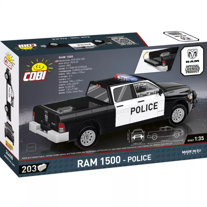 Statybinis žaislas Cobi RAM 1500 Police 24608 2-in-1 modelis, kaladėlių rinkinys, transformuojamas statinys