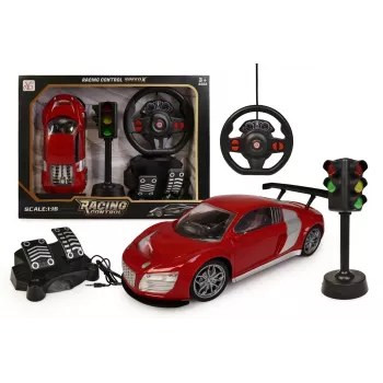 Radijo bangomis valdomas automobilis Artyk modelis 177927 su vairo formos valdikliu ir šviesos signalais