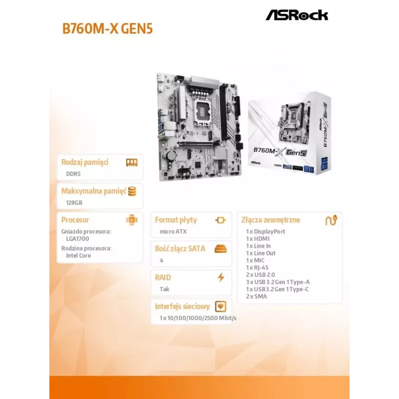 Pagrindinė plokštė ASROCK B760M-X GEN5 mATX, skirta LGA1700, 2× DDR5, DisplayPort ir HDMI