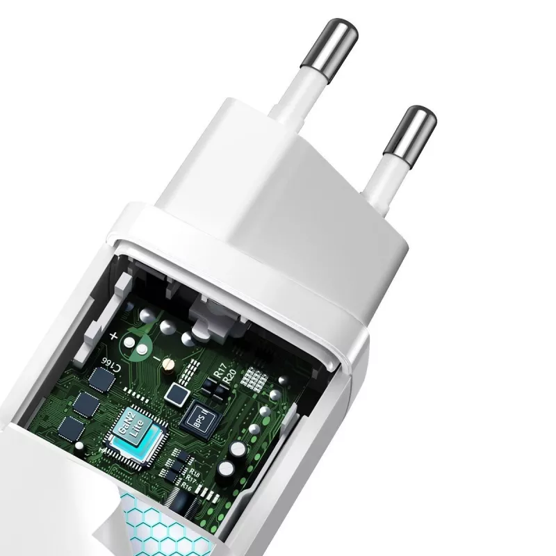 Įkroviklis Baseus CCGAN2L-B02 Vidaus kintamosios srovės greitasis įkrovimas 20V 1xUSB 1xType-C Baltas