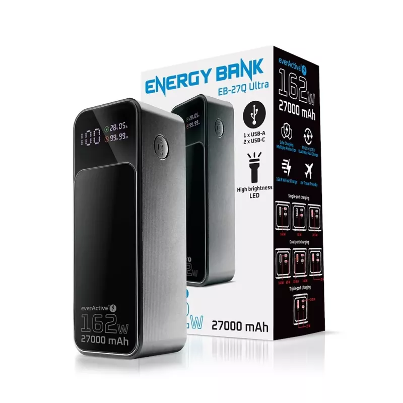 Išorinė baterija everActive EB-27Q 27 000 mAh, 2× USB-C, Quick Charge 4+