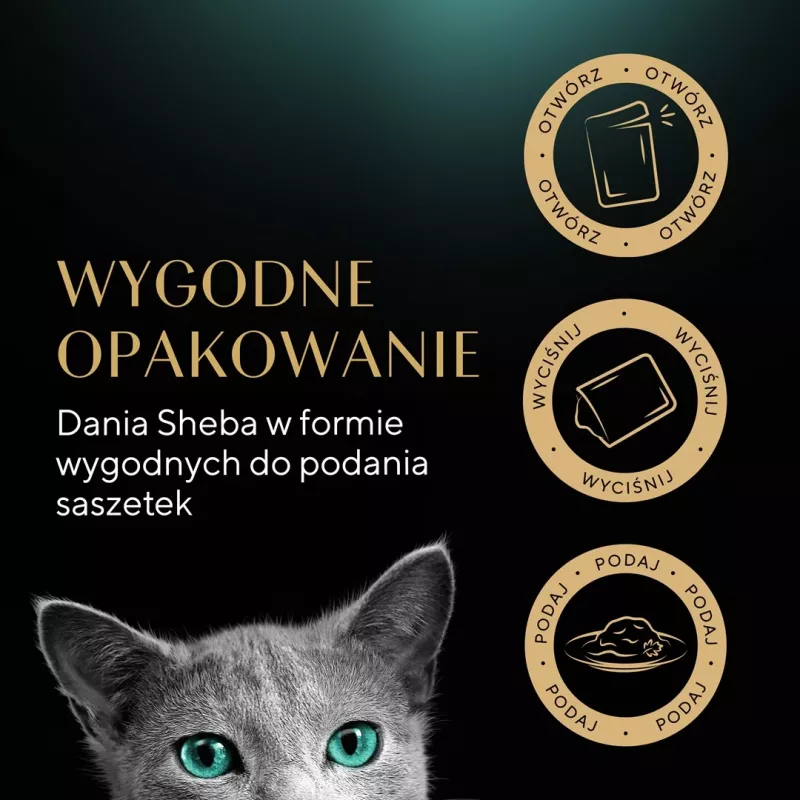 Šlapias kačių maistas Sheba Nature's Collection Mix 40×85 g maišelių pakuotė — suaugusioms katėms, pagrindinis skonis kalakutiena, drėgmė 83 %, baltymai 7,8 %